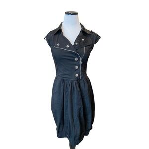 Beyonce Dereon Y2K Utility Military Dress Size M Black Zip Front Grunge Goth Alt